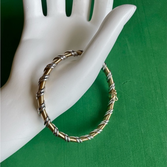 14k Two Tone real Gold flexible classy bangle Bracelet - Picture 5 of 10